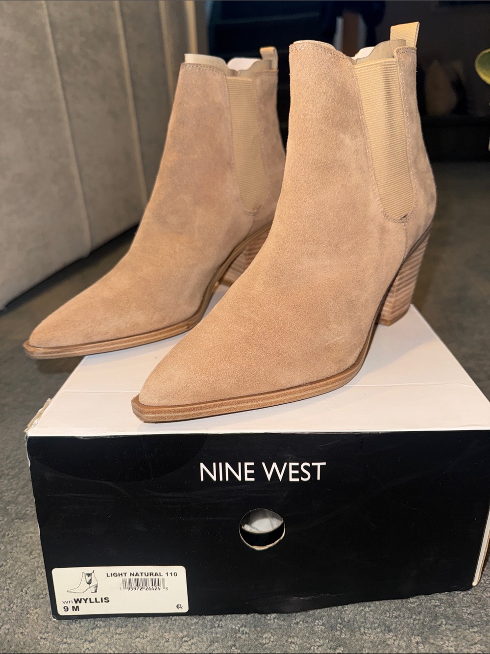 Nine West Wyllis Suede Ankle Boots in Light Natural